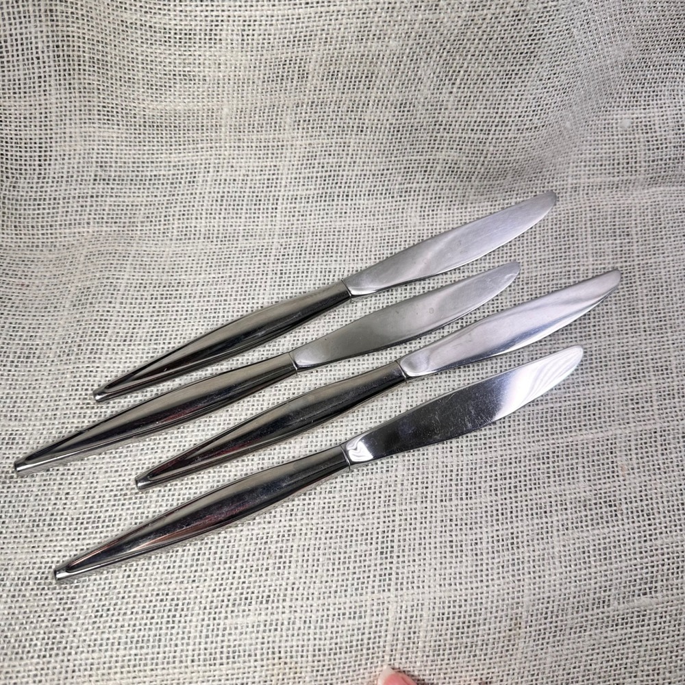 Ebbtide Solid Stainless USA Dinner Knives Set of 4 Mid Century Modern Flatware